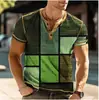 Comercio Exterior Transfronterizo Camiseta Nueva de Manga Corta para Hombre con Estampado Digital 3D y Tapeta Frontal de 3 Botones, Ropa Casual de Moda para Hombre