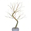 Lámpara de Mesa Forma de Bonsái de Escritorio Luz de Noche LED de Escritorio Árbol de Hierro Rama Plateada Hoja Dorada Estrella Árbol de Navidad