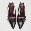 Zapatos de Tacón Alto con Tira Trasera y Punta Fina con Estampado de Piedra, Diseño de Nicho Europeo y Americano, Modernos, Elegantes, Lujo Ligero, Sandalias de Tacón de Aguja para el Trabajo