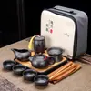 Conjunto de Chá Kung Fu Portátil XiShi Pote de Argila Roxa para Casa Viagem Bolsa de Couro para Viagem Bandeja de Chá Bule com Bule