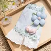 Roupas de Cachorro com Renda Estilo Pastoral Primavera/Verão, Vestido Floral Fada Fino e Respirável, Roupas de Gato, Roupa de Duas Pernas para Pet