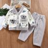 Novo Conjunto de Pijama de Flanela Infantil para Meninos e Meninas Pijama Forrado com Lã Outono e Inverno Quente Roupa de Casa Espessura Veludo Coral