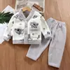 Novo Conjunto de Roupa de Casa Infantil Meninos e Meninas Bebê Crianças Pijama de Flanela Casaco Espessado Quente Conjunto de Duas Peças