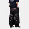 Jeans de Mezclilla Cruda Bordados Plisados Resistentes Estilo Retro Americano Unisex Sueltos Pierna Ancha Estilo Callejero Versátiles Pantalones Largos Modernos