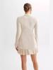 Vestido de punto con tirante de lazo Otoño e Invierno Manga Larga Hebilla de Perla Estilo Chanel Falda con Volantes Europa y América Transfronterizo