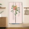 Cortina de puerta de estilo coreano sin perforaciones, de algodón y lino, con plantas verdes, para el hogar, probador, dormitorio, baño, divisoria, media cortina de tela