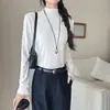 Camiseta básica de modal para mujer con cuello semi-alto, nuevo estilo otoño/invierno, corte ajustado, versátil, manga larga, perfecta como capa interior