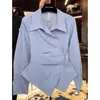 Diseño Irregular Corto Nicho Camisa Rayada de Manga Larga Ropa para Mujer 2026 Primavera y Otoño Nuevo Top Francés Azul