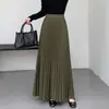 Saia Midi Plissada Feminina 2026 Outono/Inverno Novo Estilo Cintura Alta Emagrecimento Temperamento Caimento Lã Linha A Longa Bainha Larga