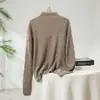 Tricô de Caxemira 100% Pura Feminino Gola Alta Vazada Tricô Pulôver Tricô Top de Outono Ajuste Slim para Usar por Baixo Dentro e Fora