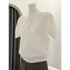 Estilo Old Money Casual Cuello Polo Color Sólido Texturizado Lino Slub Cuello Pico Pequeño Top de Punto para Mujer 26 Verano Nuevo Modelo en Stock