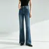 26 Jeans de Mezclilla Elásticos Adelgazantes Supermodelo Pierna Recta Ligeramente Acampanada Cintura Alta Bolsillo con Solapa Azul Vintage Otoño 35074