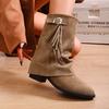 Botas Martin Color Caqui para Adultos Estilo Europeo y Americano En Stock Pedido Completo para Mujer Puntera Redonda Borla Caña Baja Goma