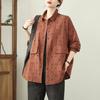 Camisa feminina de fio duplo, primavera, artística, retrô, solta, preguiçosa, tamanho grande, bolso duplo, onda, bolinhas, top 81528