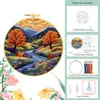 Kit de Bordado de Paisagem Mais Vendido Transfronteiriço: Luz do Entardecer sobre o Riacho da Montanha, Cenário Lindo Bordado Completo, Kit de Material DIY Feito à Mão