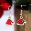 Aretes largos de campana de copo de nieve navideño, aretes lindos de árbol de Navidad con goteo de dibujos animados, aretes navideños europeos y americanos