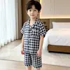 Nuevo Conjunto de Pijama de Casa de Algodón Puro para Niños, Manga Corta, Pantalón Corto, Cuello Solapa, Holgado, Cómodo, Transpirable, Verano, Clase A