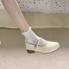 Zapatos de Mujer de Corte Bajo Individuales Retro Versátiles de Punta Redonda Blancos Otoño Nuevo 2026 Tacón Grueso Francés Con Falda Zapatos Mary Jane