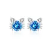Pendientes de botón de plata S925 imitación de gato con diamantes, pequeños, exquisitos y lindos, con piedras de moissanita de imitación, superventas en transmisiones en vivo de Xiaohongshu