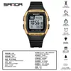 Reloj Despertador de Doble Hora Sanda para Hombres y Mujeres, Reloj Electrónico Unisex Impermeable en Forma de Barril con Temporizador de Cuenta Regresiva y Funciones Multifuncionales