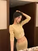 Ropa de Otoño para Mujer, Elegante Vestido Traje de Alto Nivel Estilo Chanel, Conjunto de Cárdigan de Punto Ajustado de Cuello Redondo y Falda para Mujer