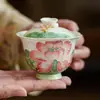 Tazón de té de cerámica del fabricante con tapa, Hecho de mármol blanco de mineral de roca, Pieza única, Específicamente para preparar té, Juego de té Kung Fu