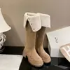 Botas Melanoid Acima do Joelho Femininas Sola Grossa 2026 Novo Estilo Tamanho Grande Panturrilha Larga Dobrável em Dois Sentidos Aumento de Altura Salto Bloco Botas de Cano Alto
