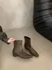Botines retro de tacón bajo estilo coreano para mujer, nueva colección primavera/otoño 2026, diseño versátil de punta cuadrada con cremallera trasera y efecto adelgazante