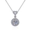 Collar de Plata de Ley S925 Más Vendido Transfronterizo, Joyería de Moda de Lujo Ligero con Forma de Corazón, Colgante Redondo de Moissanita, Cadena para Clavícula al por Mayor