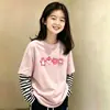 Camiseta de manga larga con retazos de algodón puro para niñas, nueva y versátil, elegante, estilo dos piezas falsas, para niñas mayores, primavera y otoño 2026