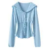 Novedad Otoño/Invierno Cardigan de Punto Versátil para Mujer, Cuello en V con Solapa de Encaje, Cachemir, Ajustado, Cintura con Lazo