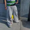 Personalidad de Calle Rara Estampado de Ametralladora Doble Cintura Hip-Hop Rock Street Casual Pantalones de Chándal Rectos Holgados