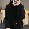 Suéter informal con capucha transfronterizo para mujer, nuevo de otoño e invierno, de manga larga, cálido, informal, tejido, camiseta base