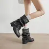 Botas estilo retro de deserto com boca larga, novas para o outono de 2026, femininas, bico redondo, sola grossa, de cano médio, com salto empilhado, versáteis botas Martin.