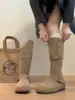 Botas de moda de doble uso, botas de equitación retro de gamuza de caña alta y tacón bajo para otoño e invierno, con forro de felpa y hebilla de cinturón, cálidas y adelgazantes para mujer