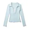 Camiseta Elegante Slim Fit Falsa de Duas Peças com Manga Longa para Mulheres, Patchwork Color Block e Gola Reversível, Nova Camisa Básica Emagrecedora de Outono