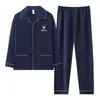 Pijama Jacquard de Algodón Nube para Hombre Primavera/Verano Cárdigan Manga Larga Pantalón Largo Conjunto de Dos Piezas Casual Sencillo Ropa de Casa Se Puede Usar al Aire Libre