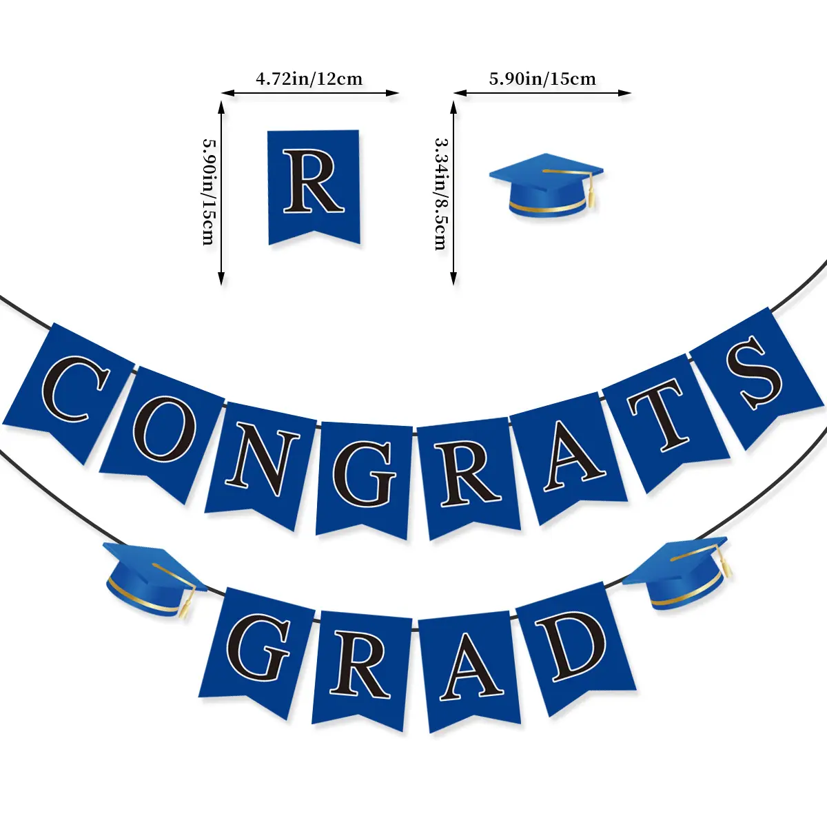蓝色毕业GRAD博士帽拉旗尺寸