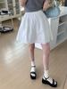 Ótimo para Combinar! Saia Branca com Recorte de Renda para Bolo Feminina de Verão Curta Cintura Elástica Caimento Solto Emagrecedor Saia Bufante