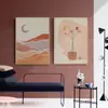 Pintura en lienzo de paisaje con líneas geométricas abstractas Sol Luna jarrón Decoración del hogar nórdico imagen central del cuadro