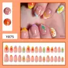 30 Piezas de Uñas de Ropa de Playa de Verano, Pegatinas para Uñas de Estrella de Mar Dopamina Sol, Uñas Portátiles con Gradiente de Ola de Mar Atardecer