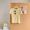 Camiseta Sencilla de Textura Gelatinosa Estilo Americano de Manga Corta para Mujer, Elástica en Cuatro Direcciones, Verano Delgada, Casual Versátil