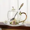 Tazas de Esmalte al por Mayor del Fabricante, Nuevo Estilo para Mujeres, Tazas de Té con Flores de Alto Valor para el Hogar, Vasos de Agua Exquisitos de Oficina de Gama Alta