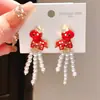 Pendientes de Borla de Caballo Gota de Aceite Perla Imitación Aguja de Plata Pendientes de Personalidad Infantil Lindos de Dibujos Animados Pendientes de Nicho de Gama Alta