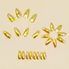 Uñas de Moda con Forma de Almendra y Punta Redonda, Color Dorado con Diamantes, Galvanizadas, Estilo Europeo y Americano, Uñas Desmontables Portátiles, Simples y Elegantes