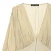 Venta Caliente Transfronteriza de AliExpress Primavera 2026 Nuevo Top de Mujer de Color Sólido con Mangas Largas y Cuello en V con Retazos 4770801