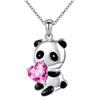 Joyería transfronteriza europea y americana lindo collar de panda cristal cuadrado con forma de corazón rosa collar de panda de circonita collar de cristal azul