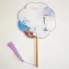 Ventoinha Hanfu em formato de flor, ventoinha feminina para dança antiga, pequena ventoinha redonda, ventoinha de rede vermelha com cabo longo DIY, suprimento para barraca de discoteca