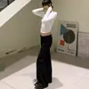 Jeans Preto de Cintura Baixa Wide Leg Feminino Verão Novo Retro Reto Solto Emagrecedor Versátil Calça Micro Flare