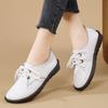 Zapatos de Mujer de Cuero Genuino Nuevos de Talla Grande para Primavera con Cordones Blancos Suela Suave Cómoda Planos Deportivos Versátiles Zapatos para Madre